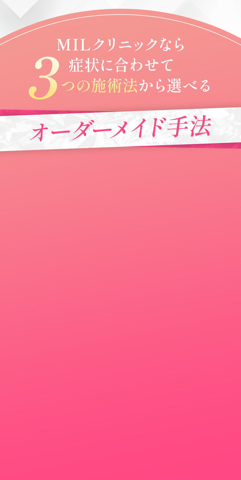 MILクリニックなら症状に合わせて3つの施術法から選べるオーダーメイド手法